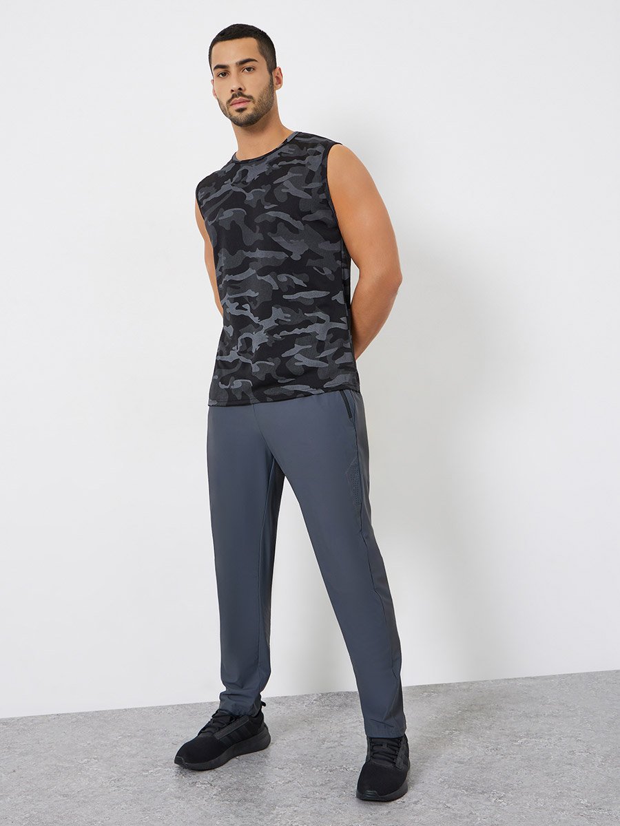 Men Black Camo Print Relaxed Tank