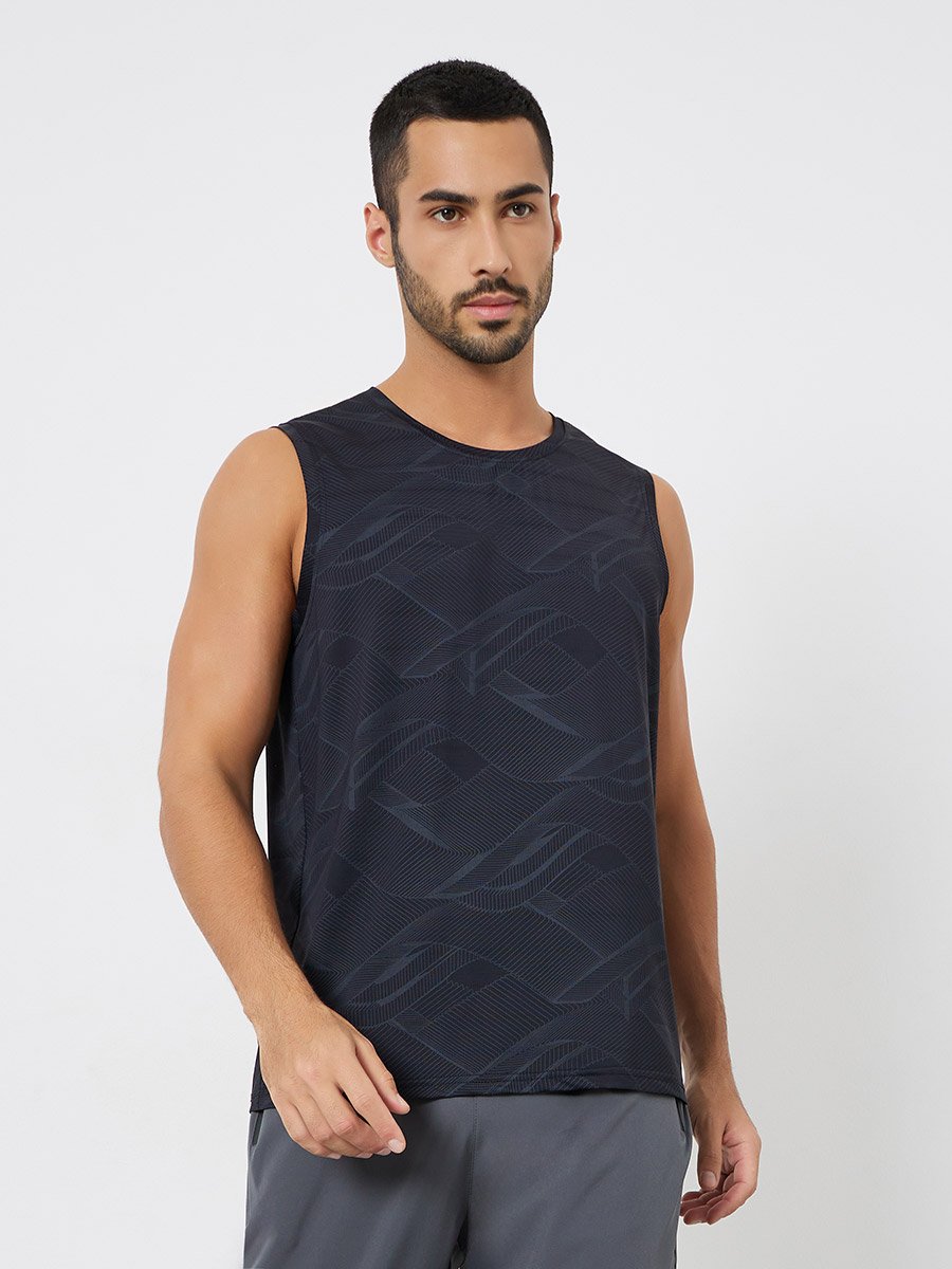 Men Black Printed Performance Relaxed Tank