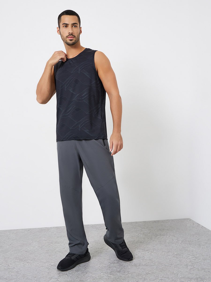 Men Black Printed Performance Relaxed Tank