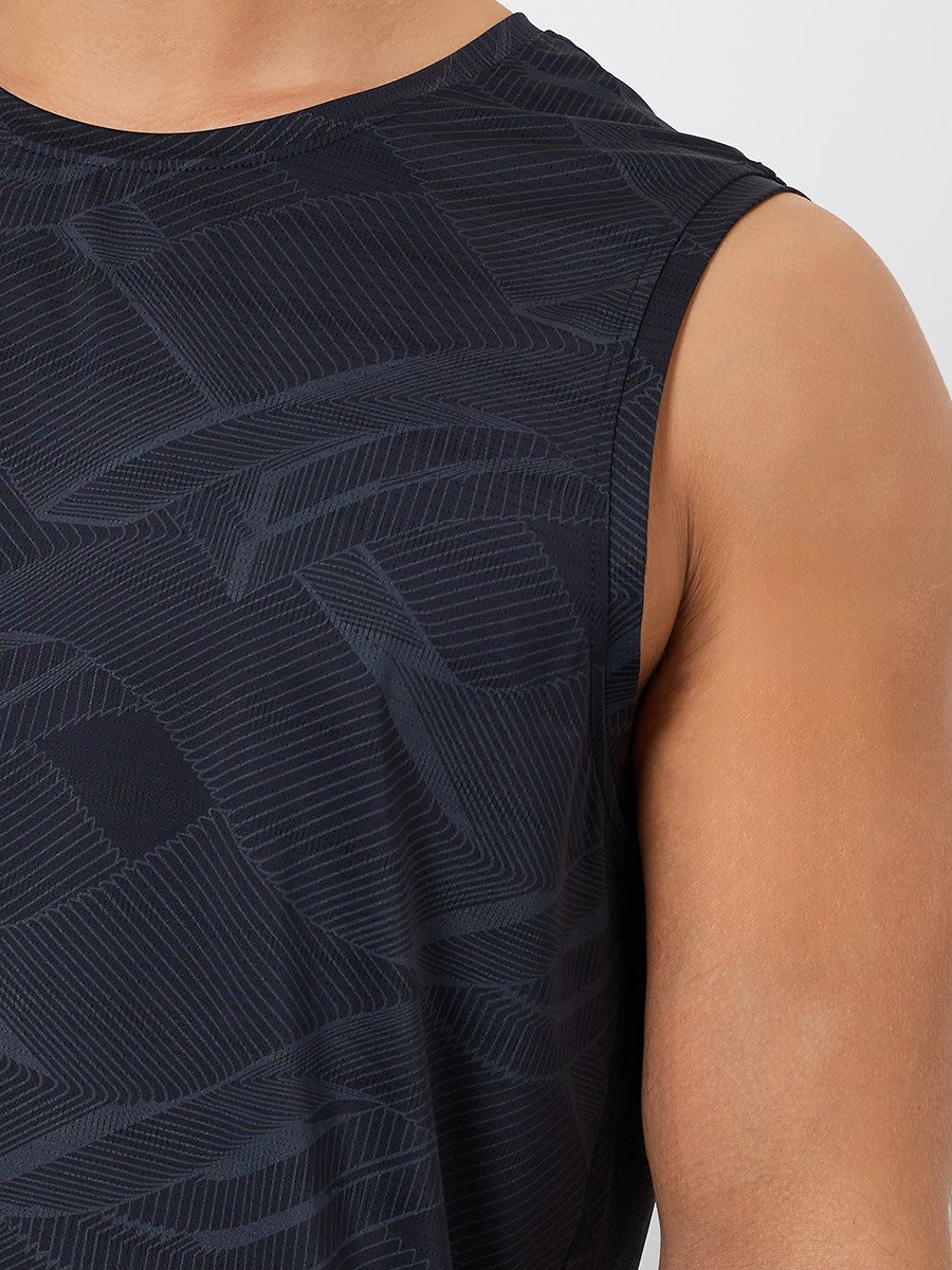 Men Black Printed Performance Relaxed Tank