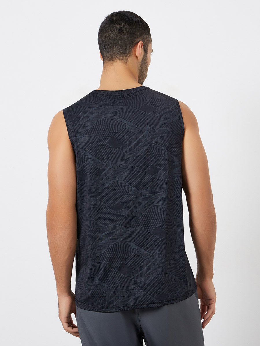 Men Black Printed Performance Relaxed Tank