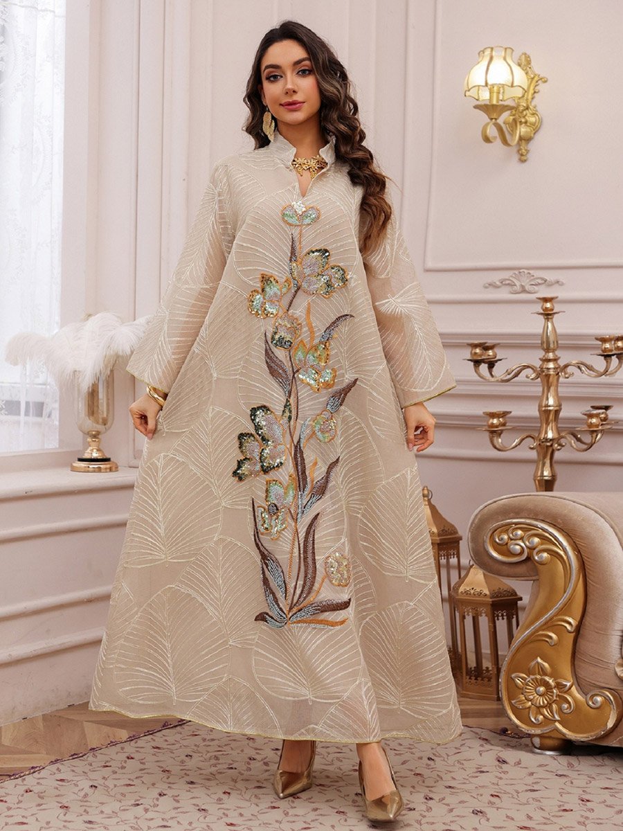 Textured Sequined Patch Detail Jalabiya