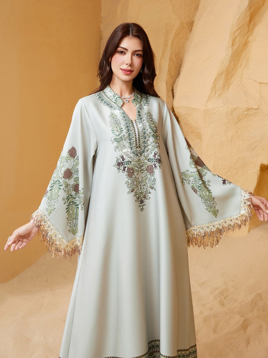 Embroidered Beaded Sleeve Tassel Jalabiya