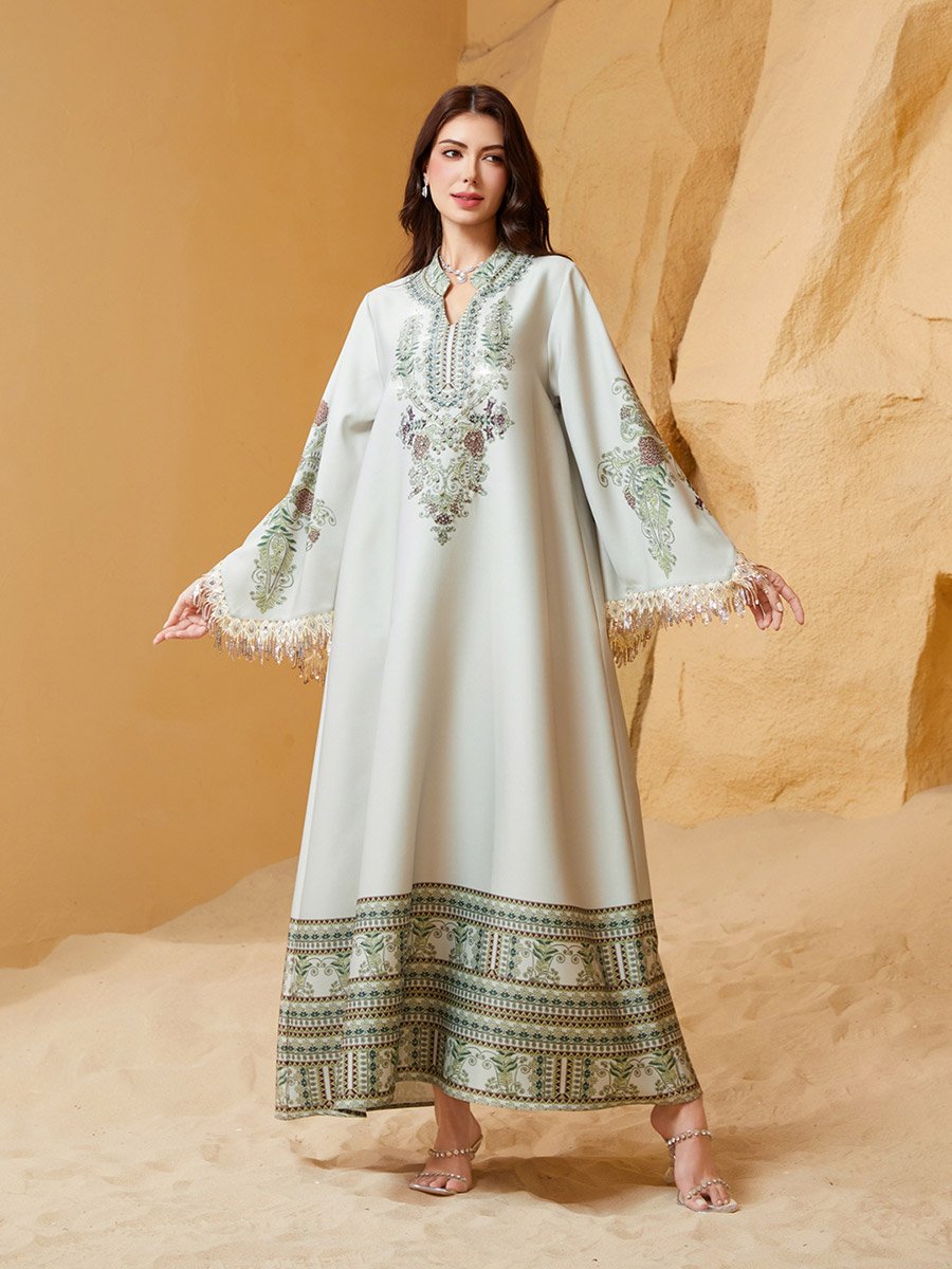 Embroidered Beaded Sleeve Tassel Jalabiya