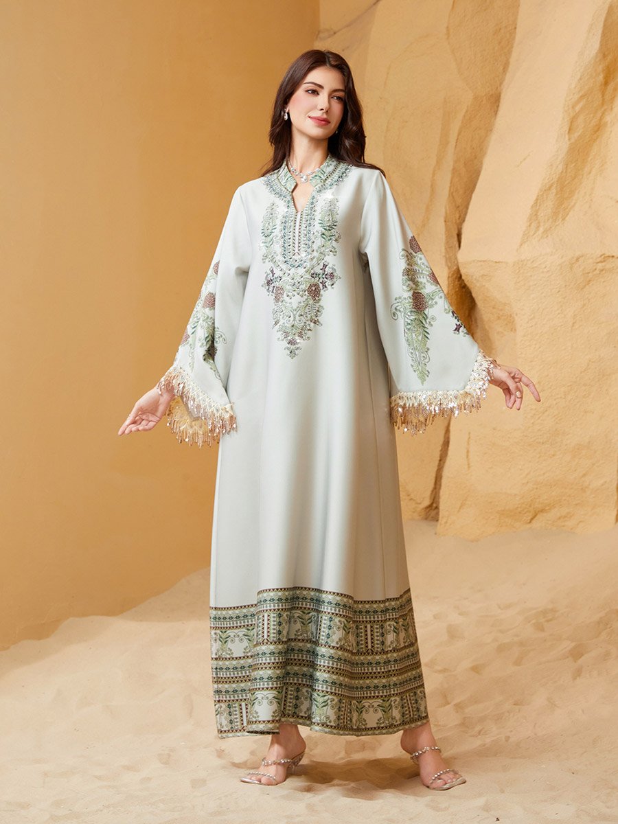 Embroidered Beaded Sleeve Tassel Jalabiya