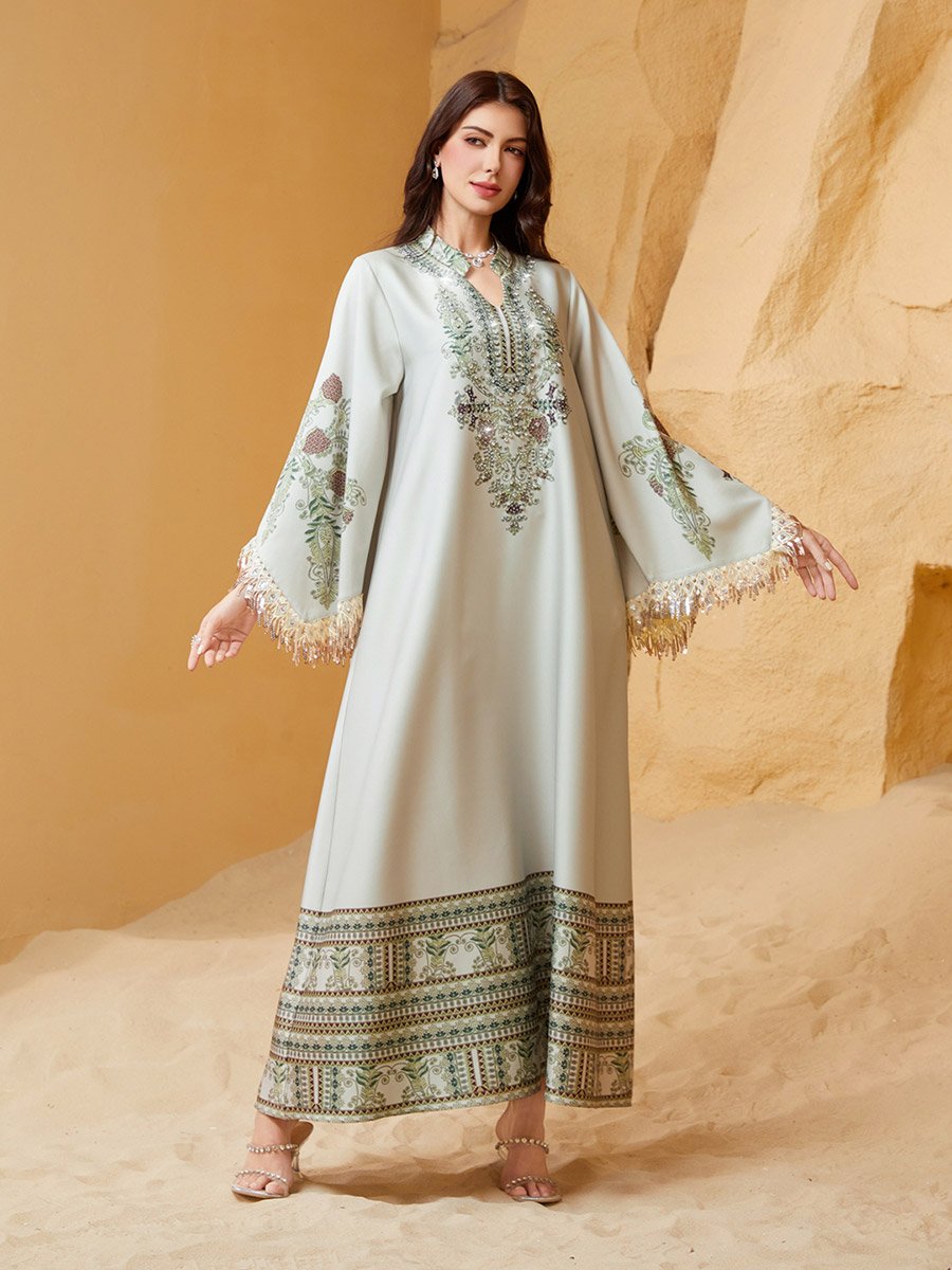 Embroidered Beaded Sleeve Tassel Jalabiya