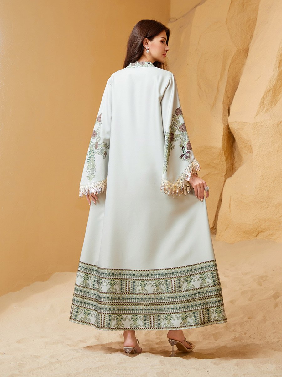 Embroidered Beaded Sleeve Tassel Jalabiya