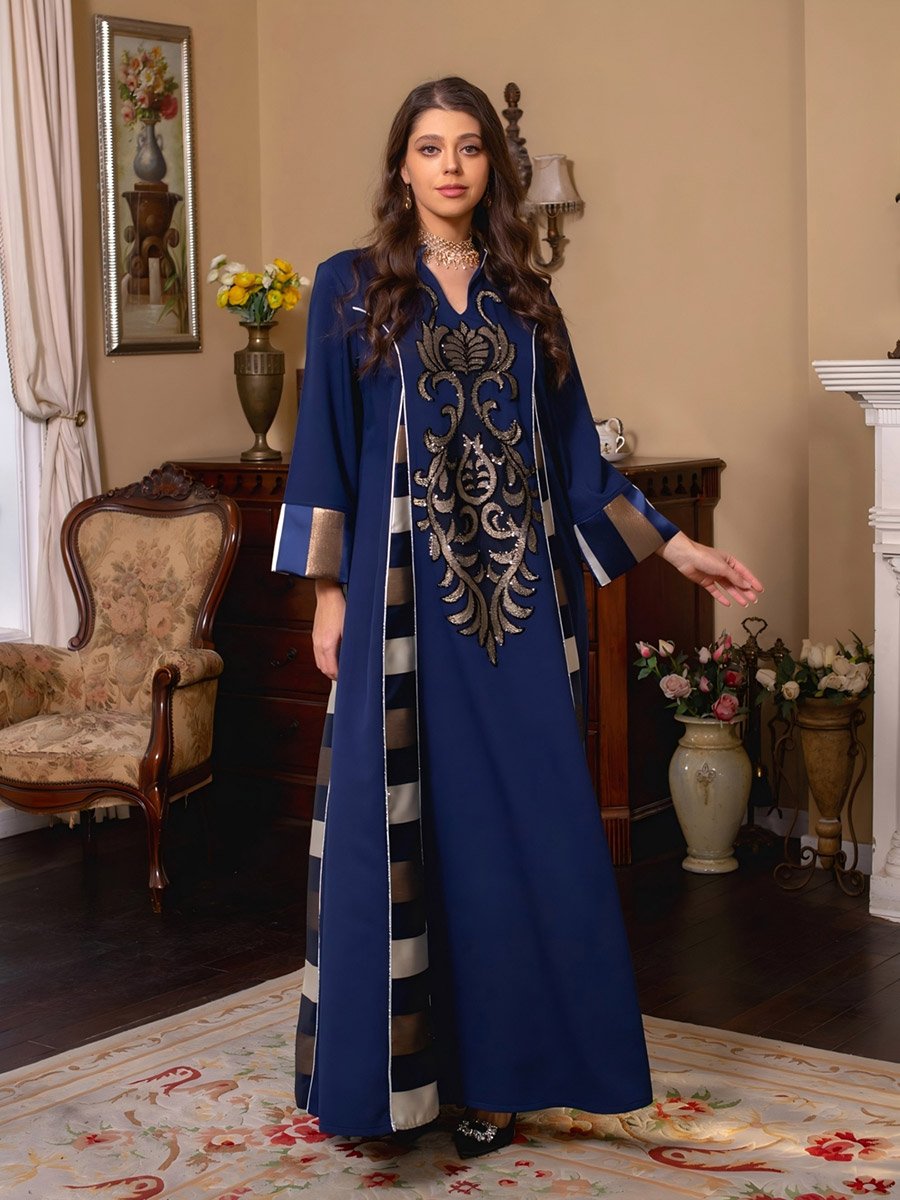 Graphic Print Thick Striped Detail Jalabiya