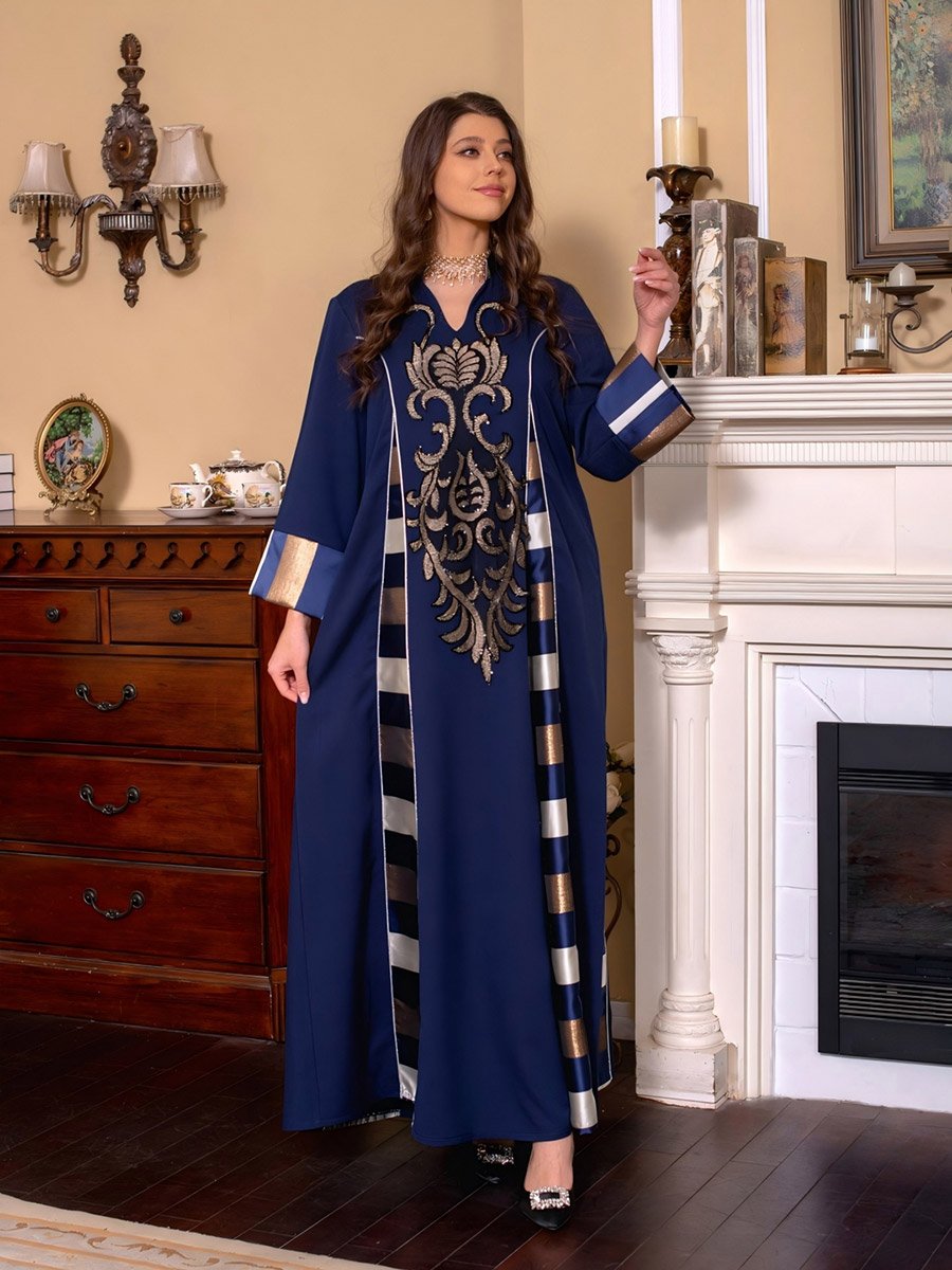 Graphic Print Thick Striped Detail Jalabiya
