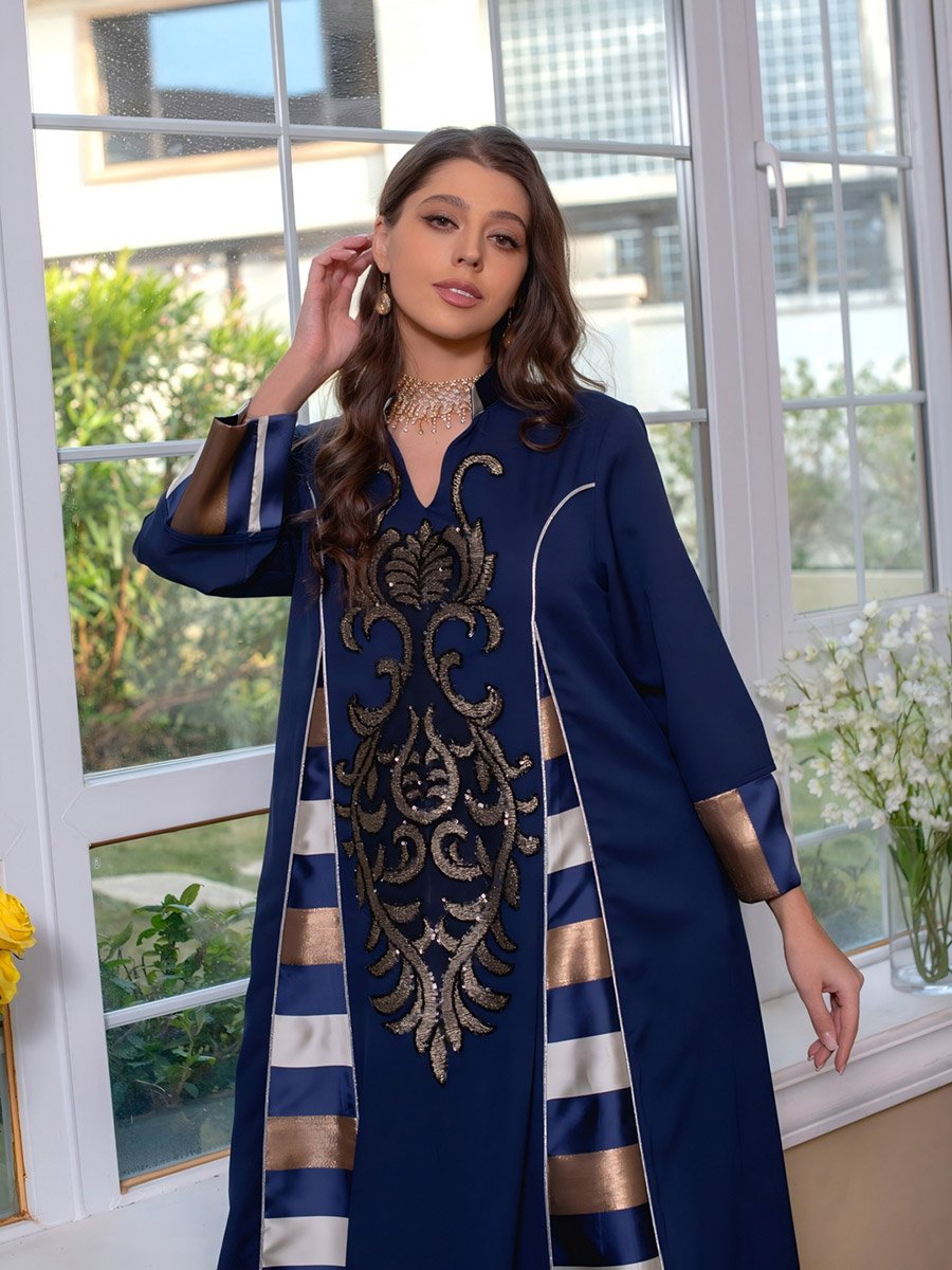 Graphic Print Thick Striped Detail Jalabiya