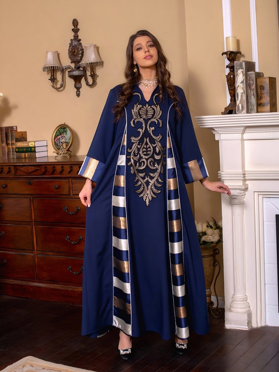 Graphic Print Thick Striped Detail Jalabiya