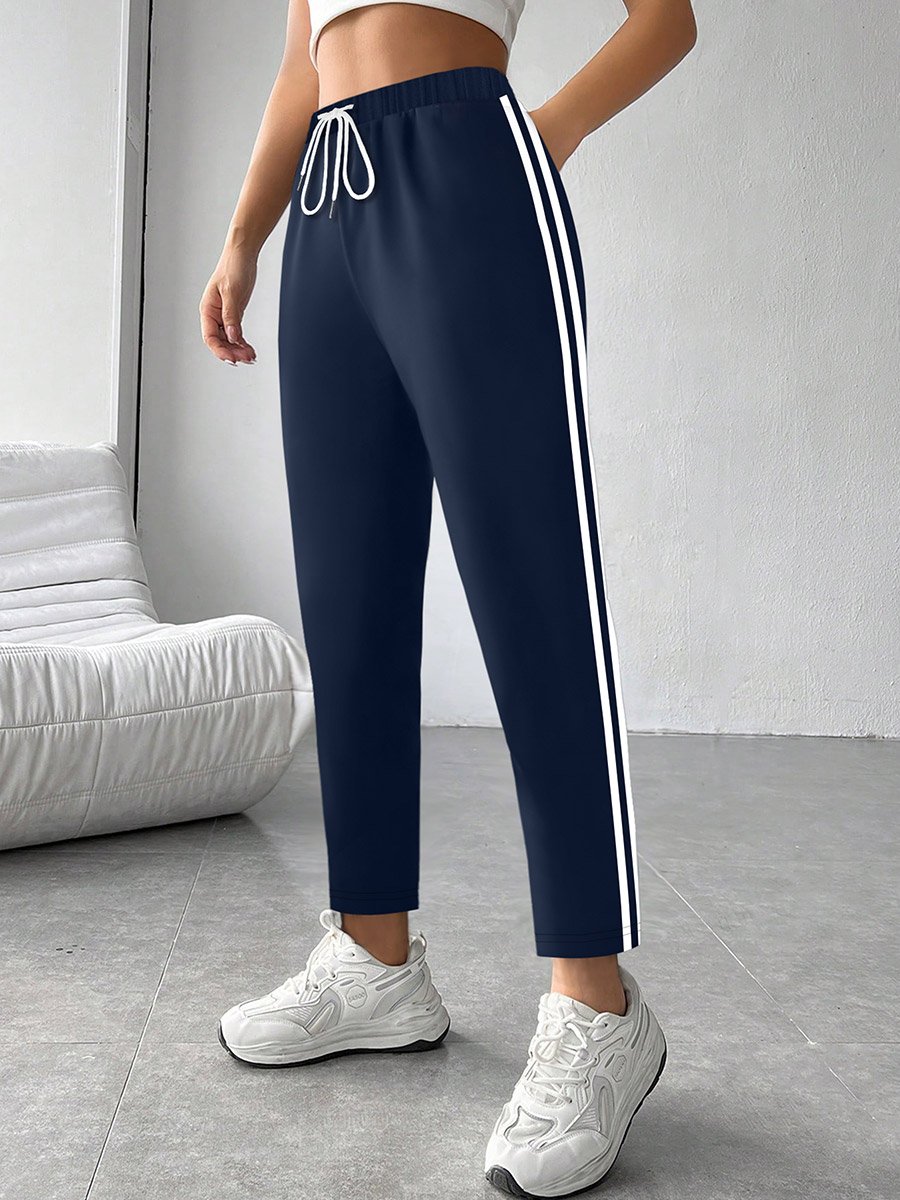 Dark Blue Side Stripe Detail Joggers