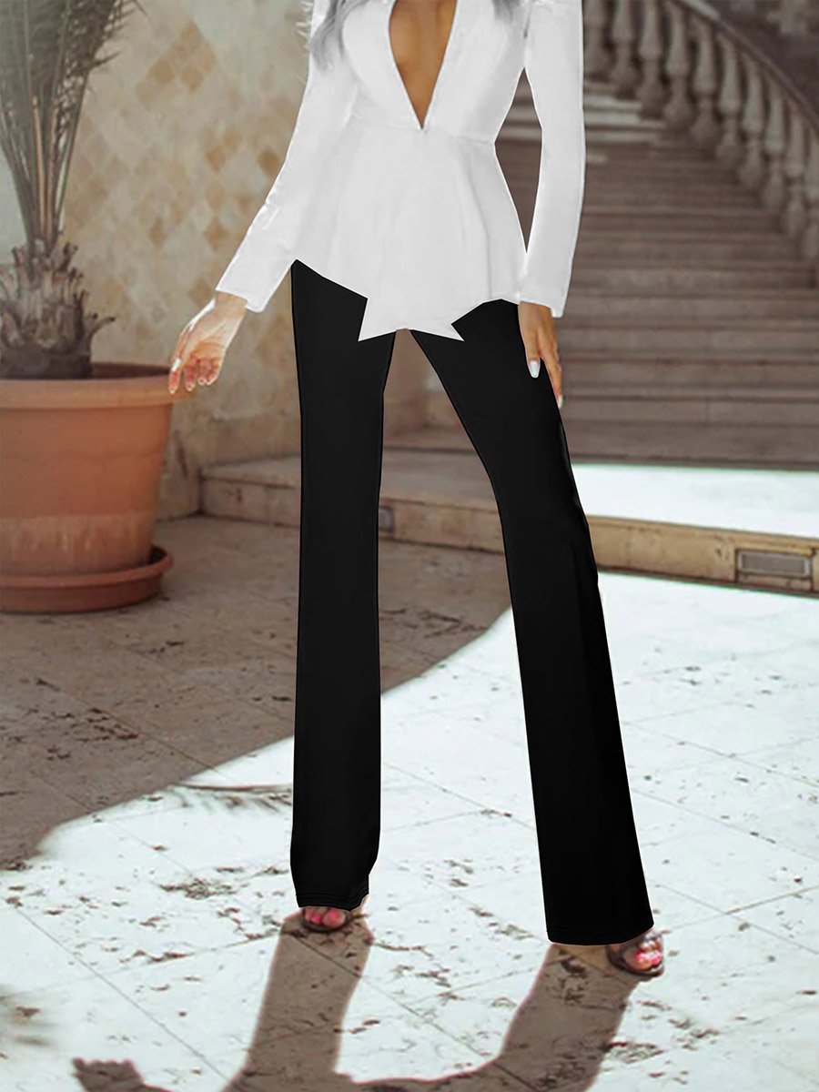 Solid Elastic Waistband Skinny Pants