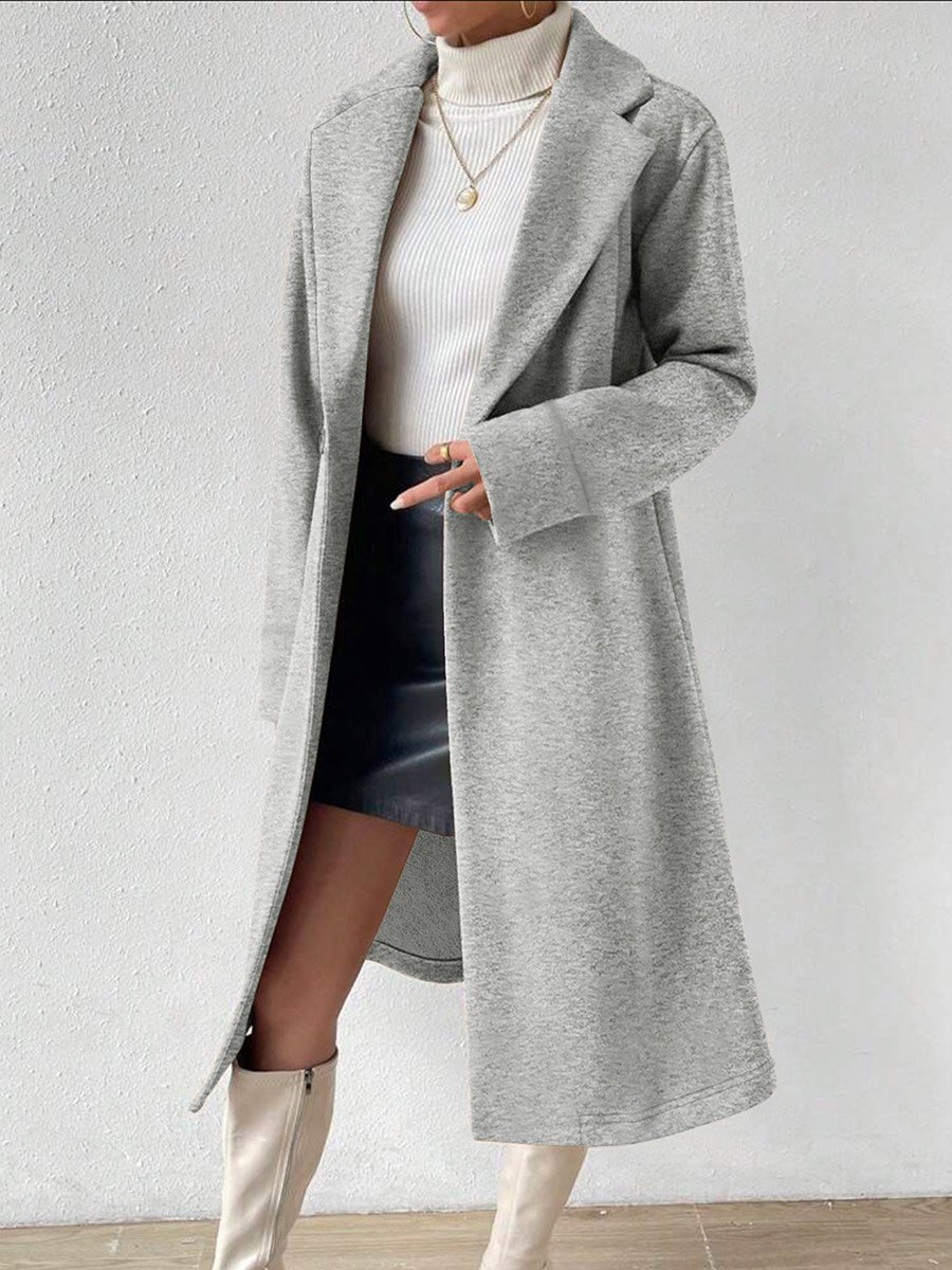 Plus Size Lapel Collar Wool Like Midi Coat