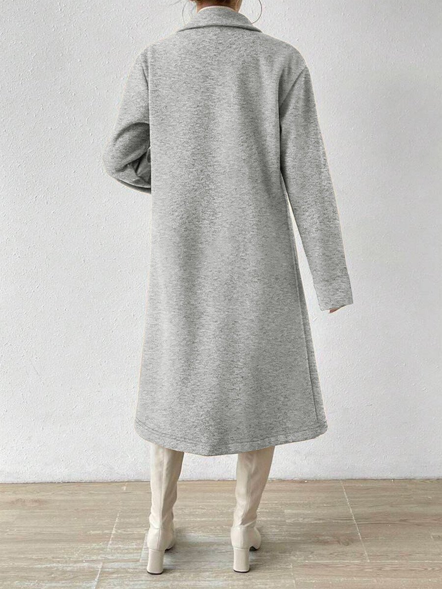 Plus Size Lapel Collar Wool Like Midi Coat