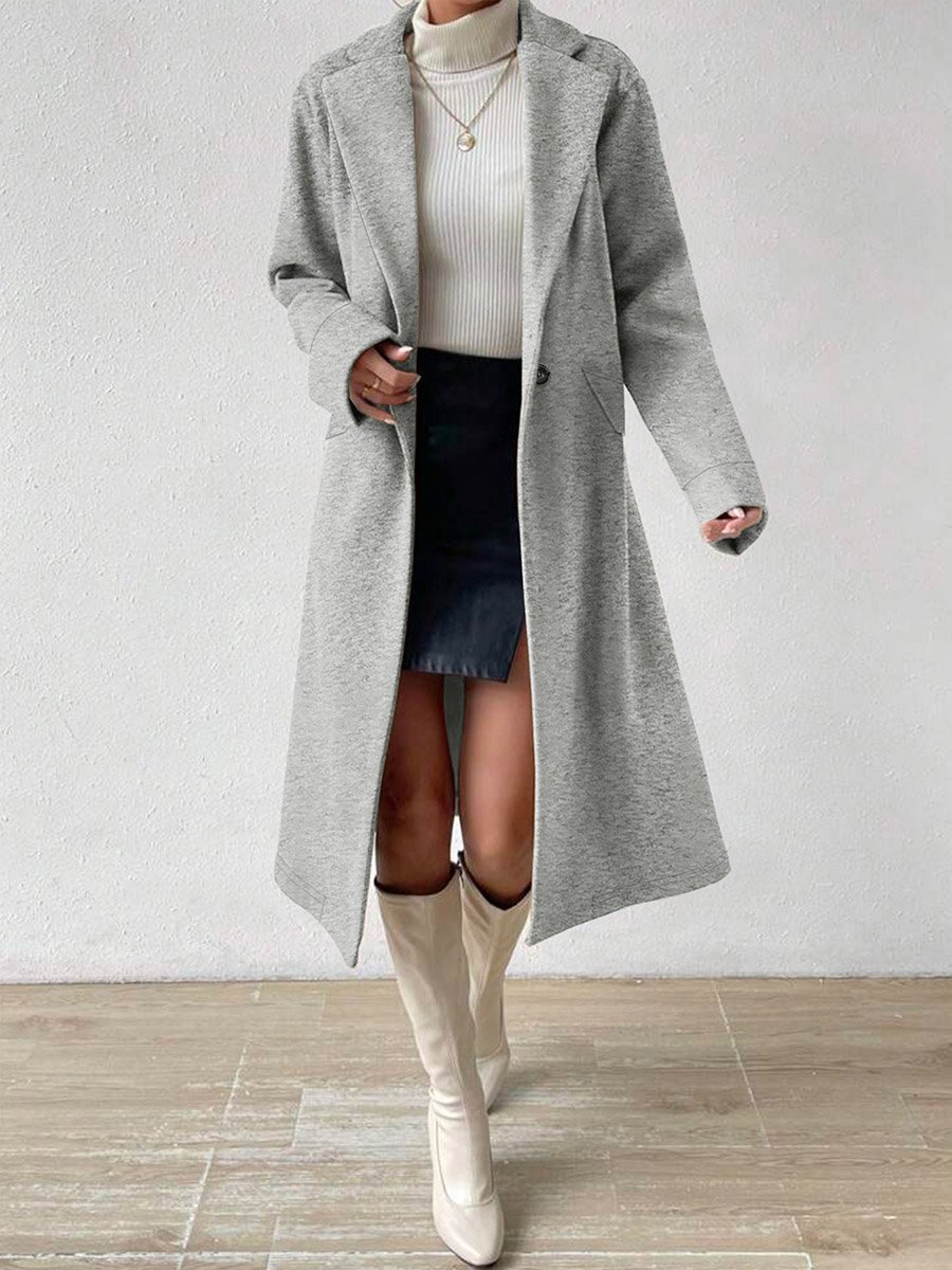 Plus Size Lapel Collar Wool Like Midi Coat