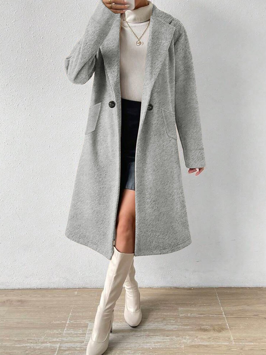 Plus Size Lapel Collar Wool Like Midi Coat