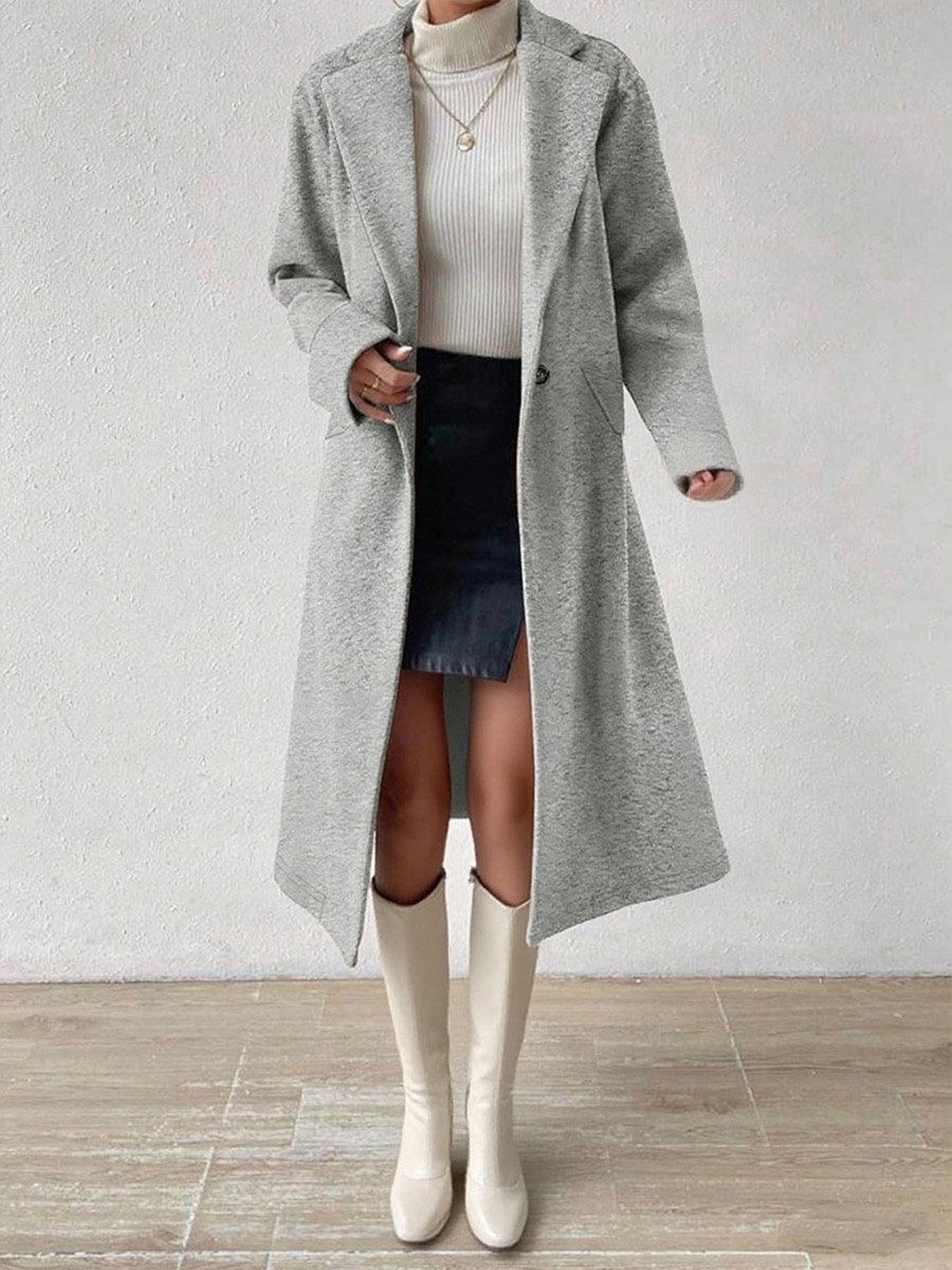 Plus Size Lapel Collar Wool Like Midi Coat