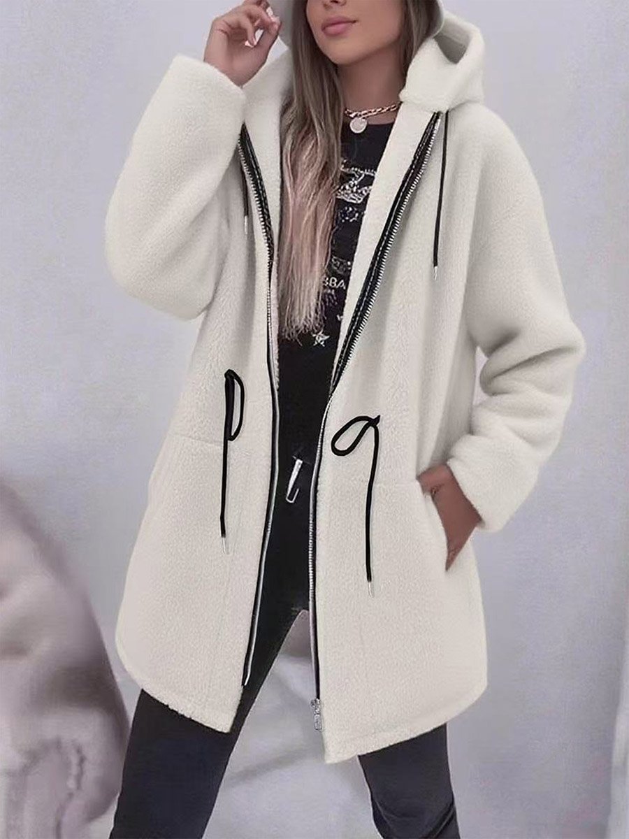 Plus Size Longline Zip-Up Hooded Jacket