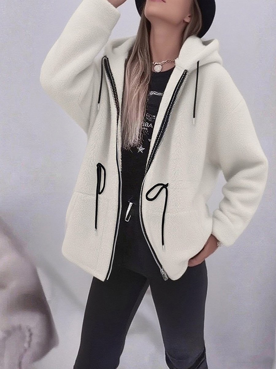 Plus Size Longline Zip-Up Hooded Jacket