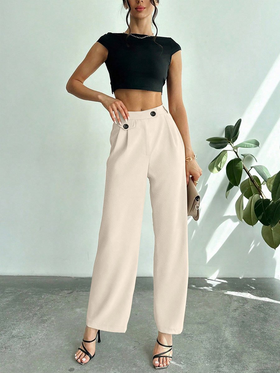Off White Wide Leg Trousers with Button