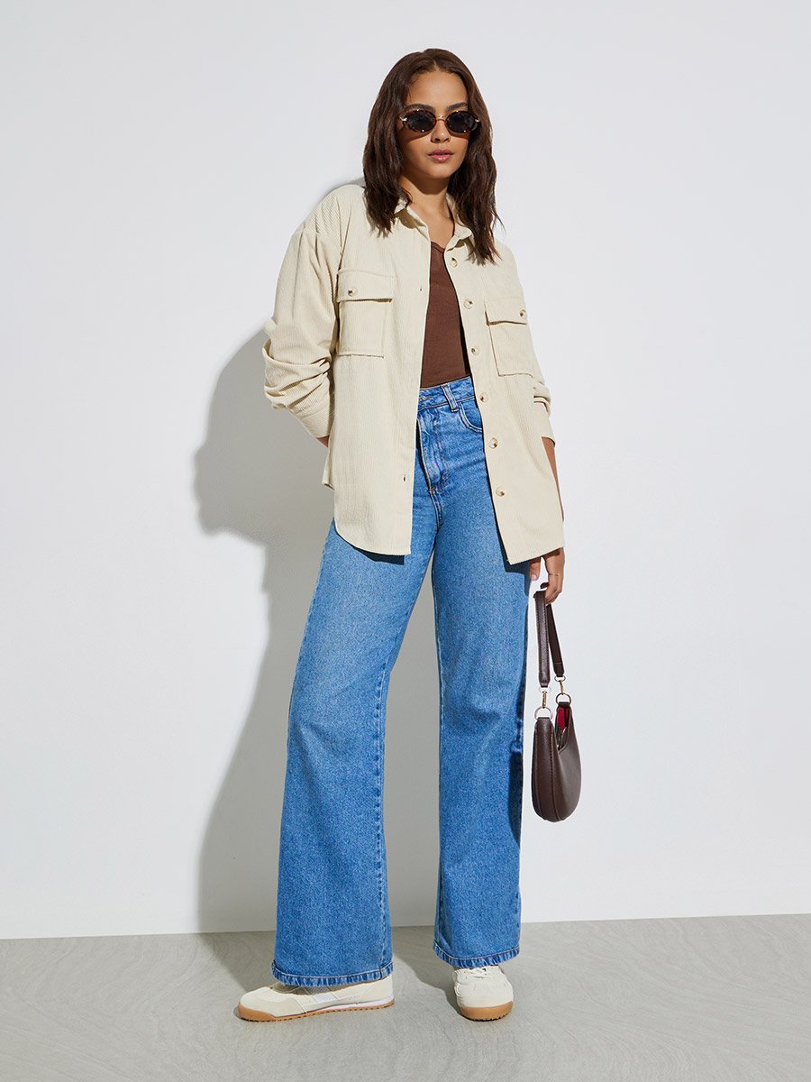 Oversized Corduroy Shirt with Flap Pockets