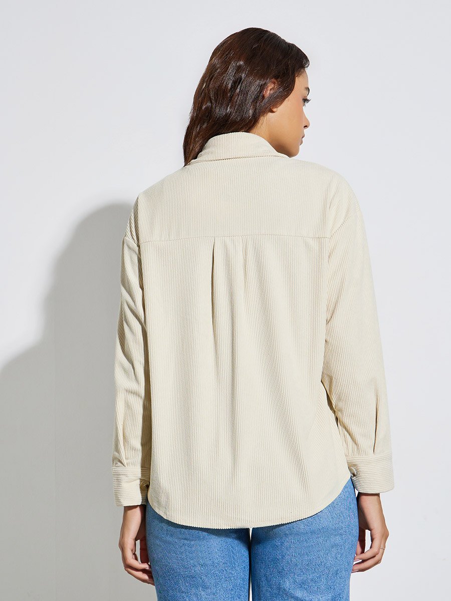 Oversized Corduroy Shirt with Flap Pockets