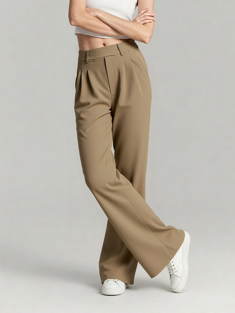 Beige Wide Leg Trousers with Belt Loops