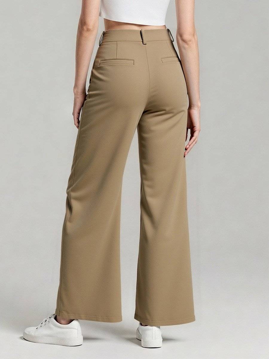 Beige Wide Leg Trousers with Belt Loops
