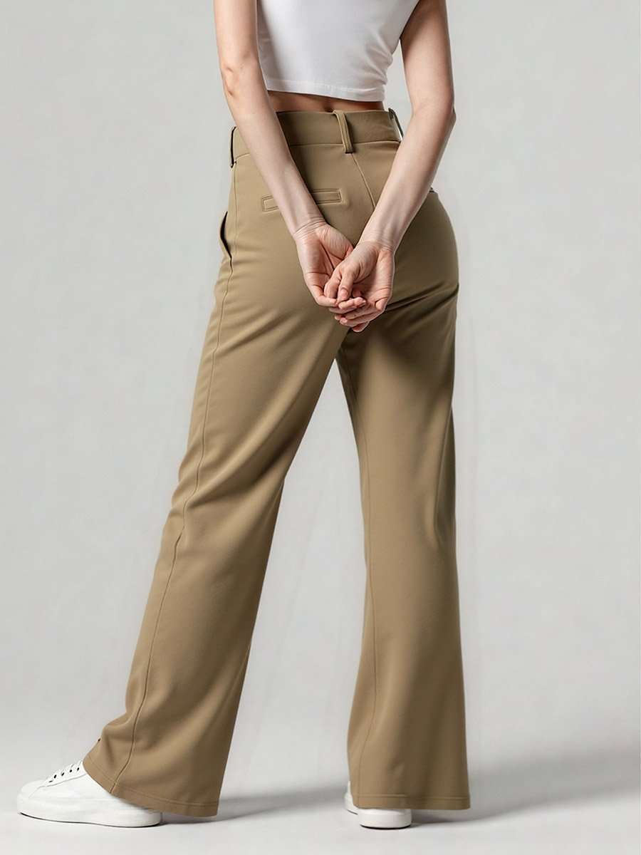 Beige Wide Leg Trousers with Belt Loops