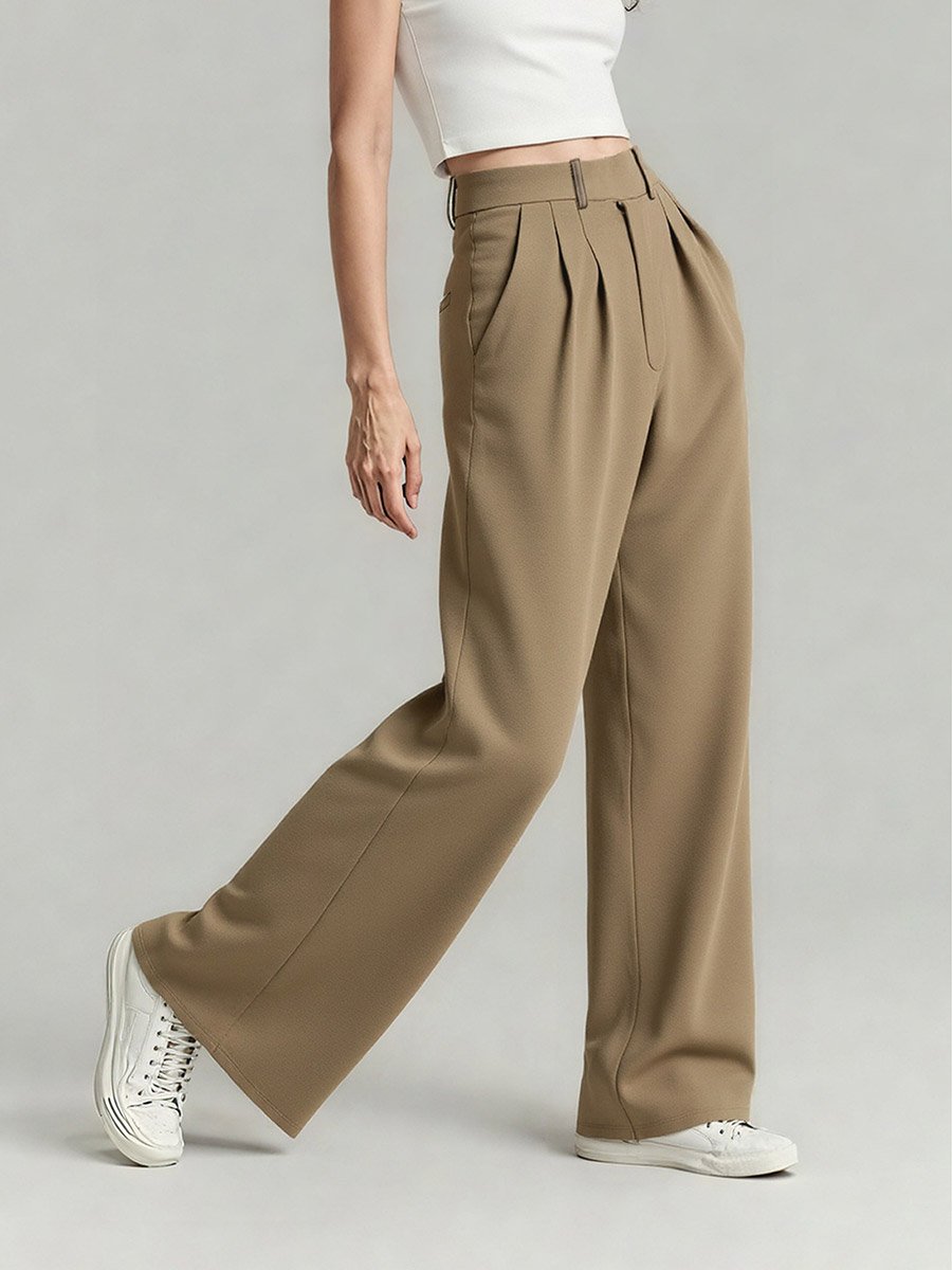 Beige Wide Leg Trousers with Belt Loops