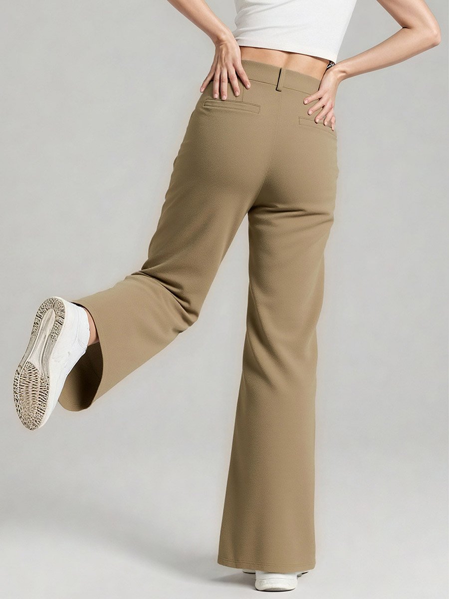 Beige Wide Leg Trousers with Belt Loops