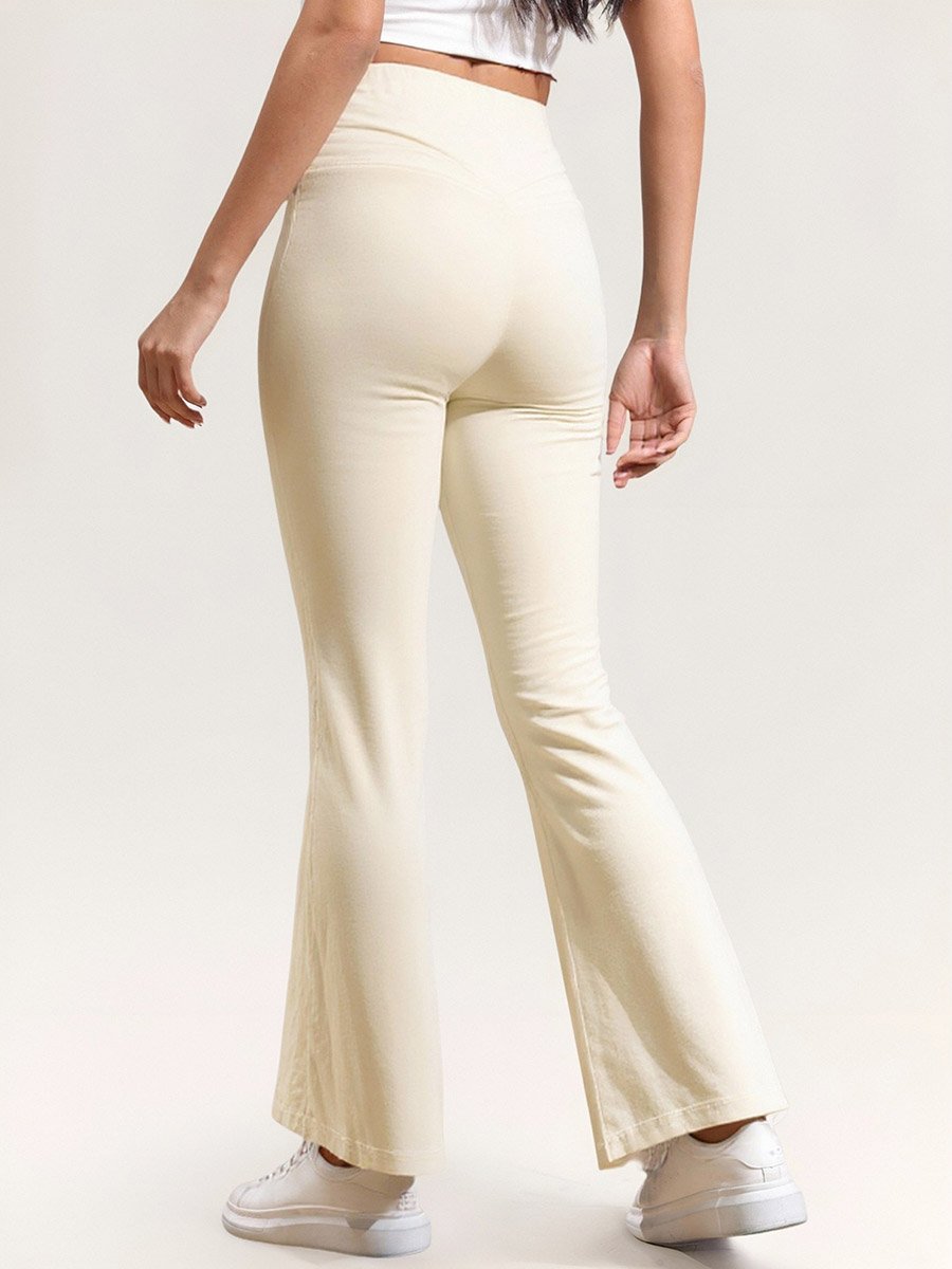 Cream High Rise Flare Pants