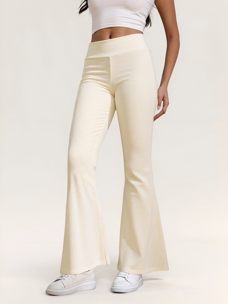 Cream High Rise Flare Pants