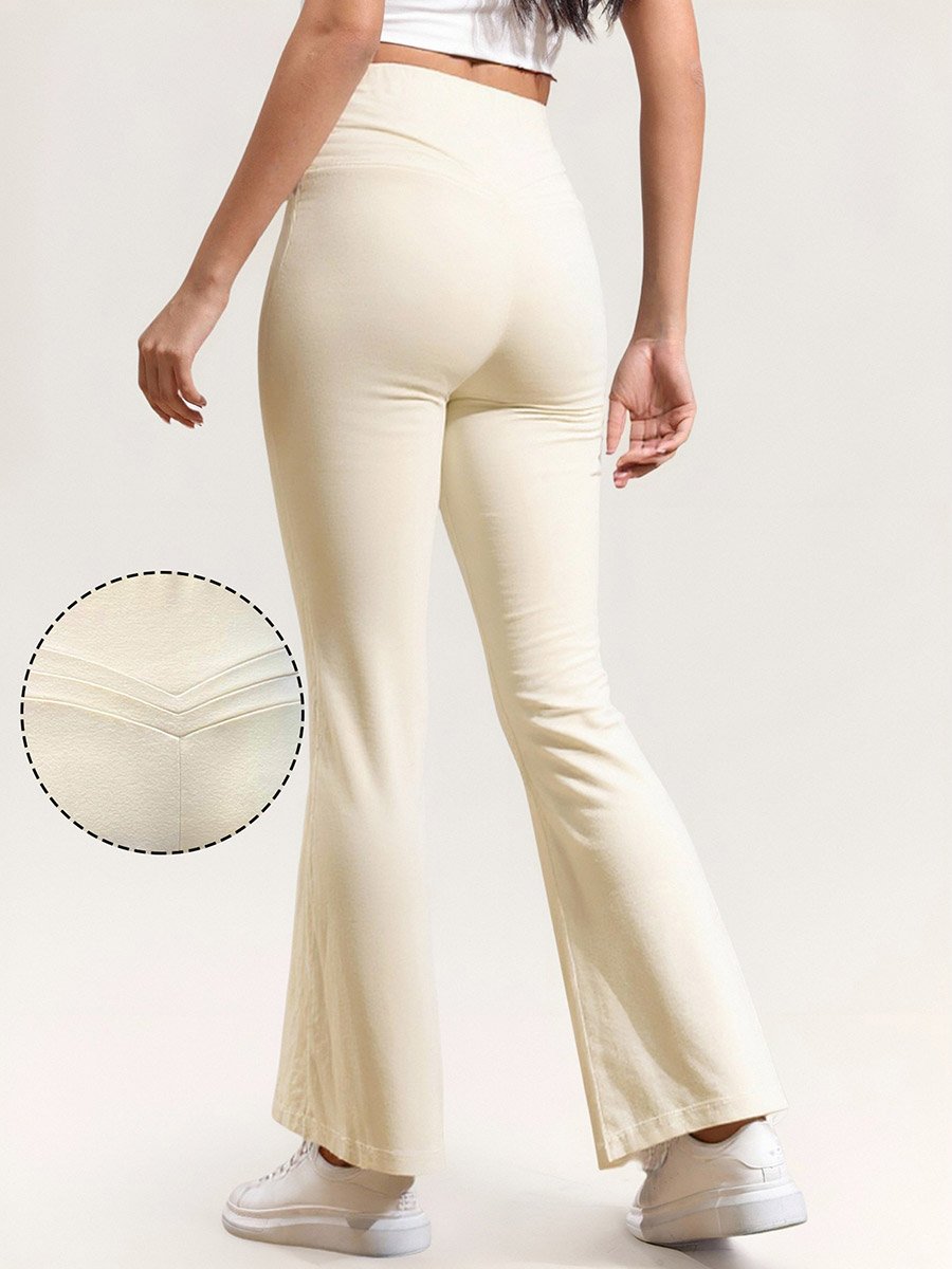 Cream High Rise Flare Pants