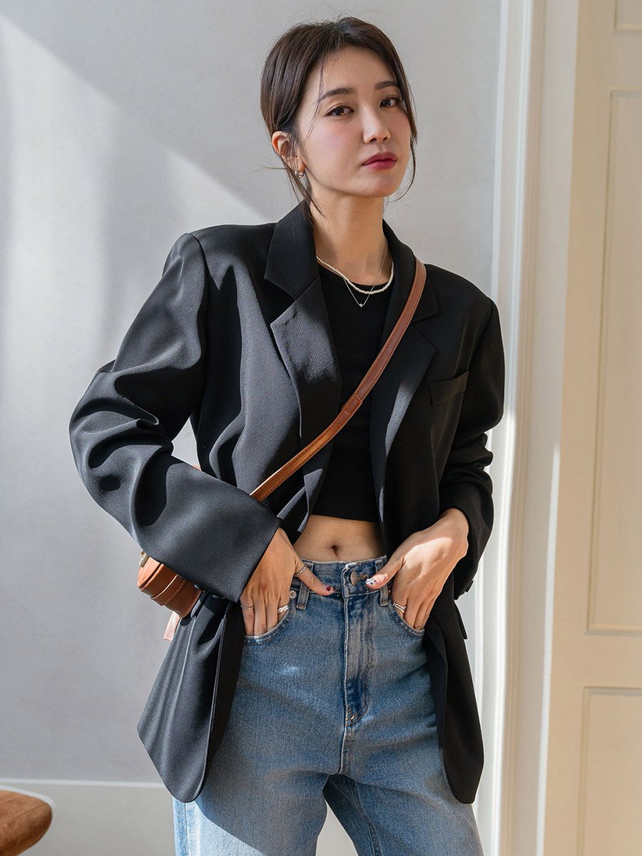 Black Buttoned Blazer with Back Split Detail