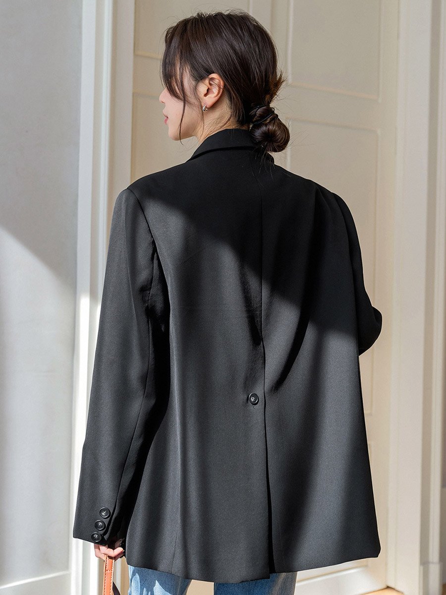 Black Buttoned Blazer with Back Split Detail