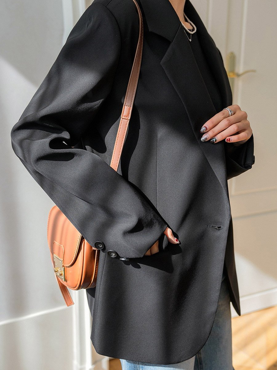 Black Buttoned Blazer with Back Split Detail
