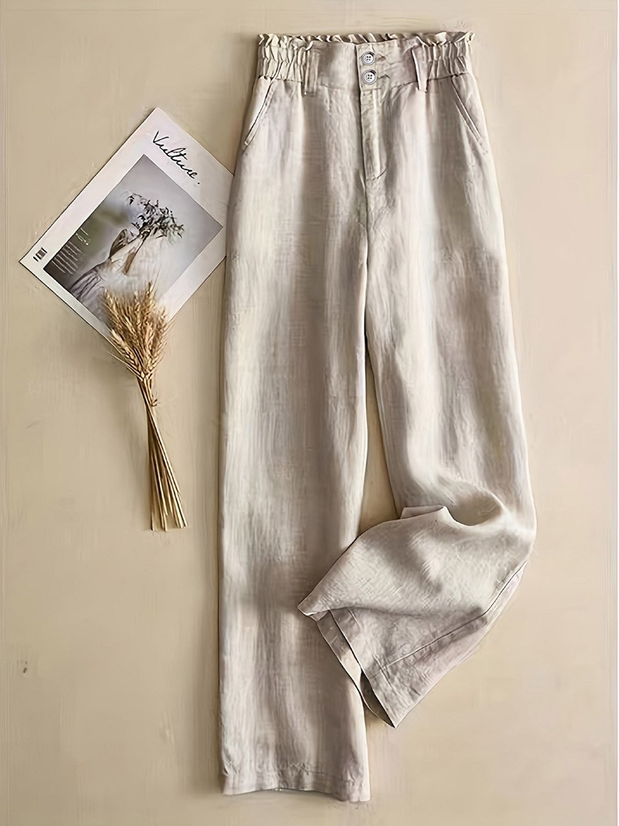 Solid Elastic Waist Straight Leg Pants