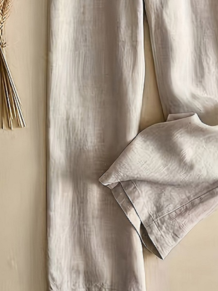Solid Elastic Waist Straight Leg Pants