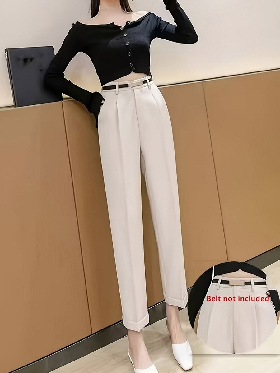Solid Pocket Detail Straight Leg Pants