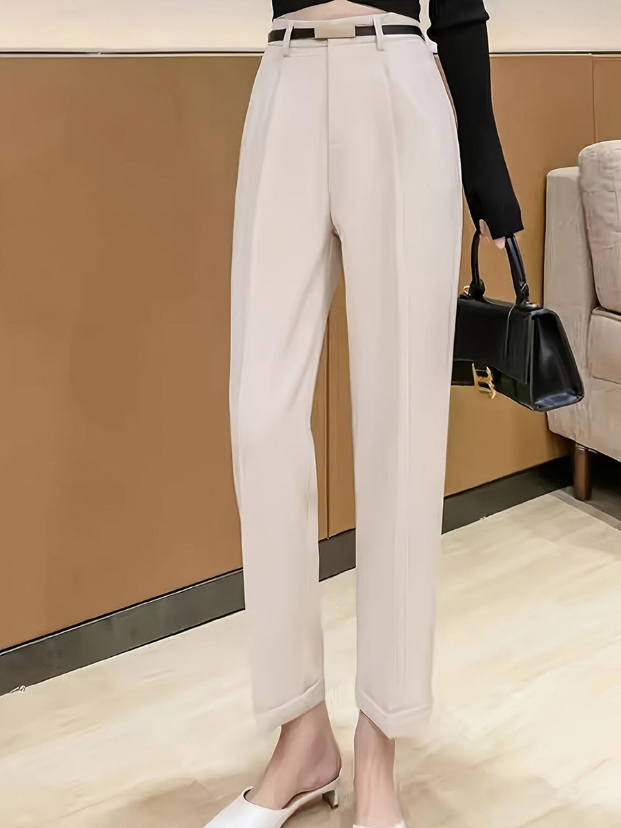 Solid Pocket Detail Straight Leg Pants