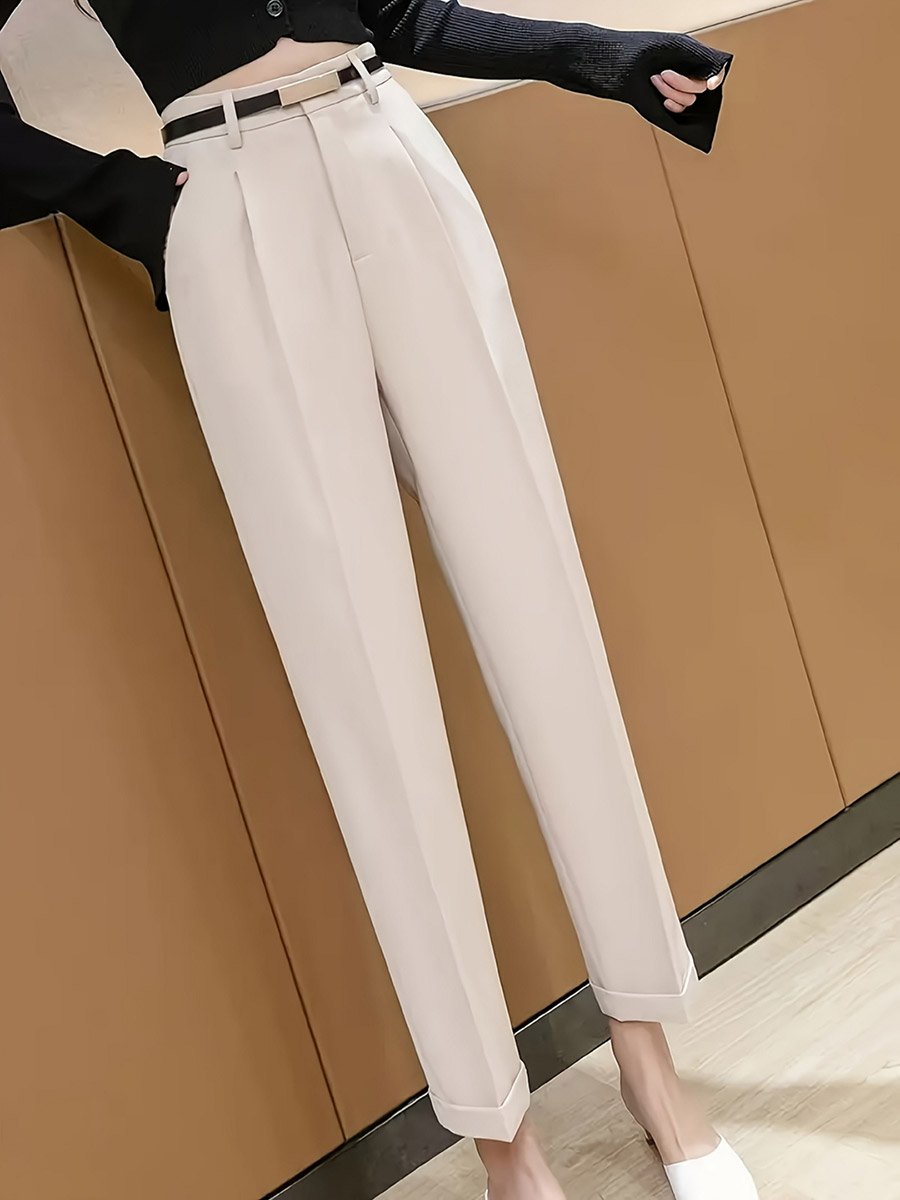 Solid Pocket Detail Straight Leg Pants