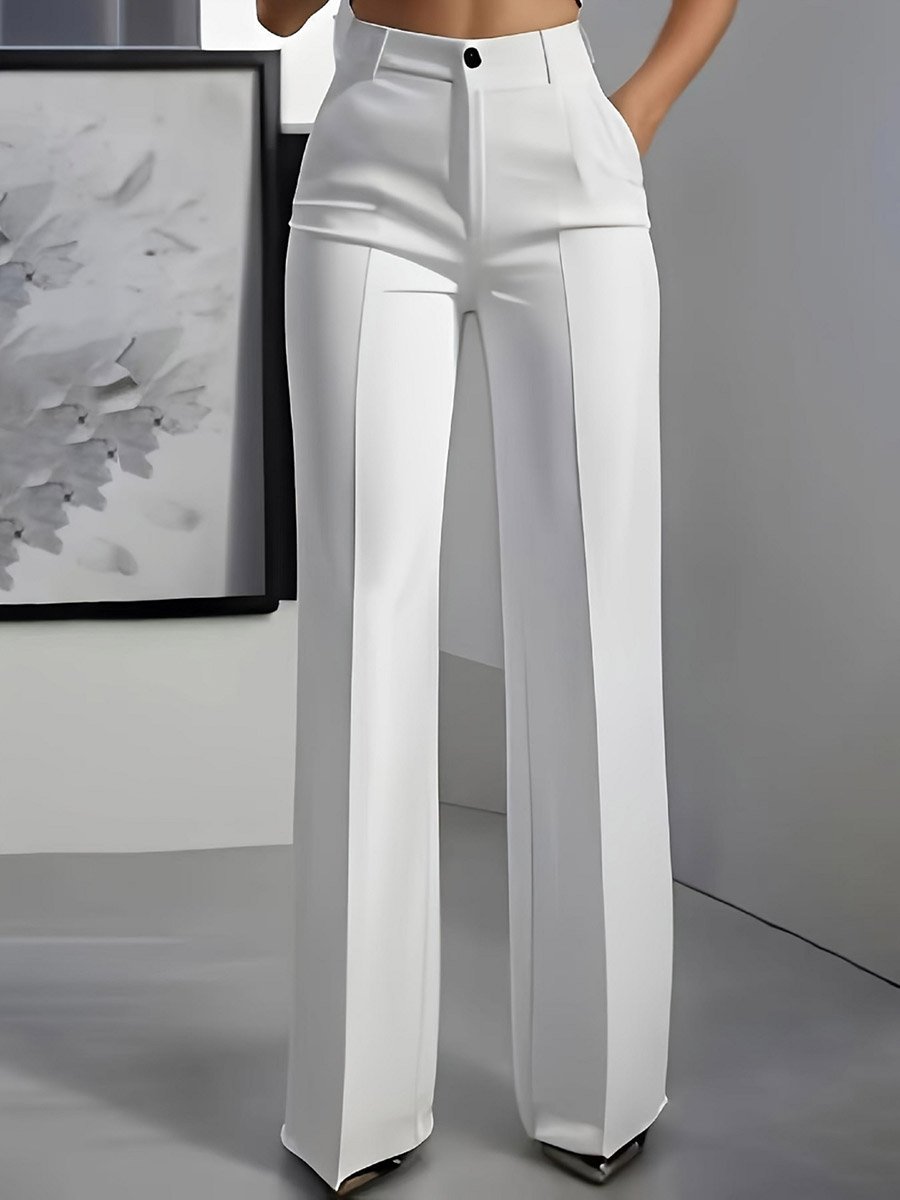 Solid Pocket Detail Straight Leg Pants