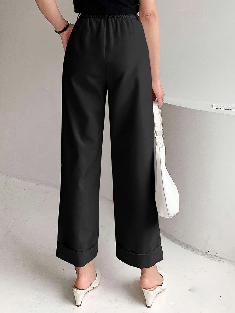 Solid Pocket Detail Straight Leg Pants