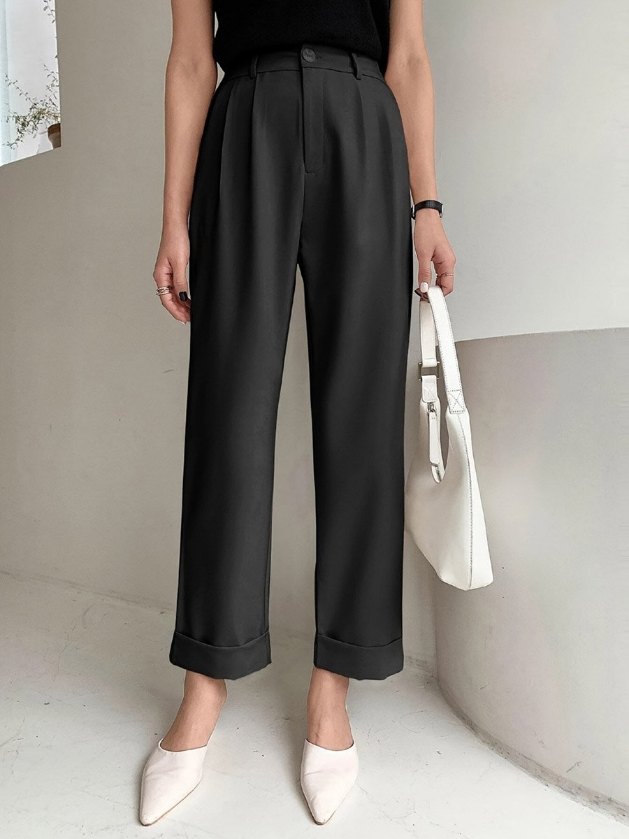 Solid Pocket Detail Straight Leg Pants
