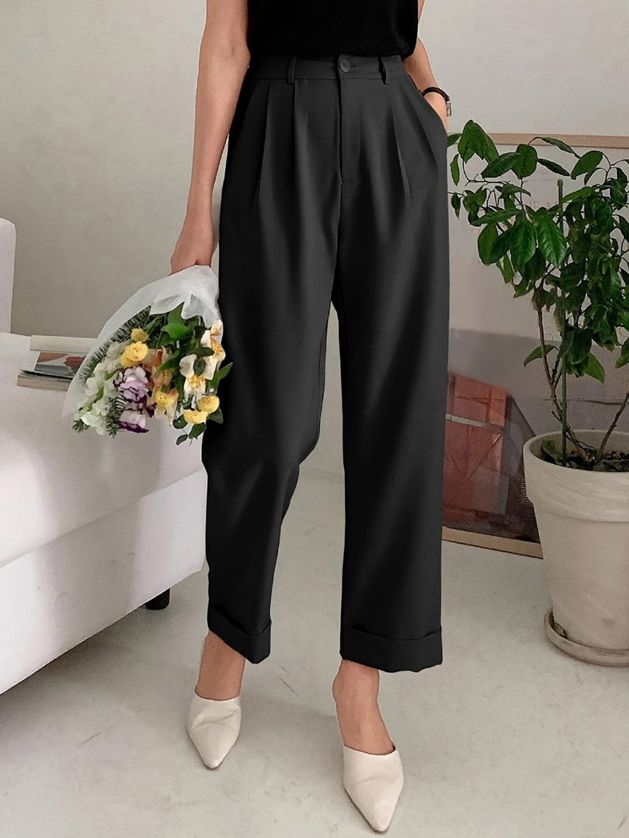 Solid Pocket Detail Straight Leg Pants