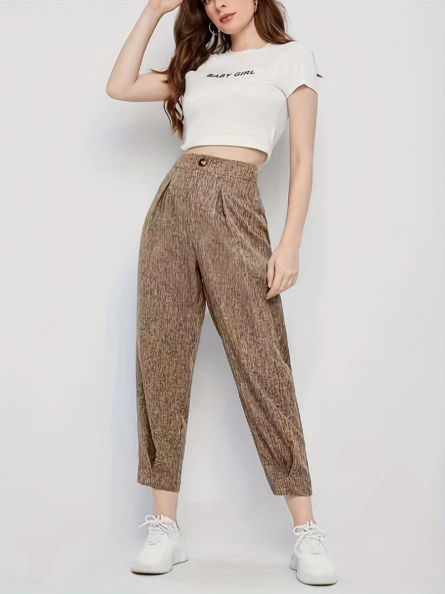 Solid High Rise Ankle Length Tapered Pants
