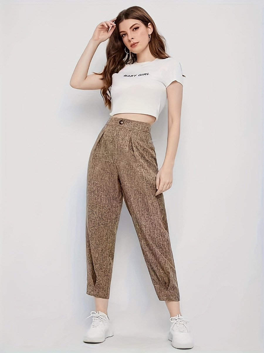 Solid High Rise Ankle Length Tapered Pants
