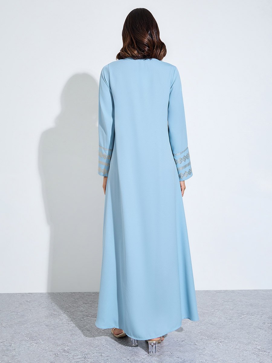 Light Blue Foil Print Long Sleeves Jalabiya